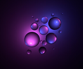 Glass bubbles, 3D Render, Abstract Background, Neon, Design scene
