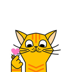 Redhead cat loves k pop. Korean symbol hand heart