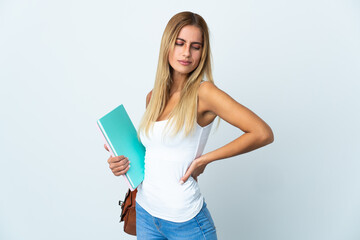 Young student woman isolated on white background suffering from backache for having made an effort