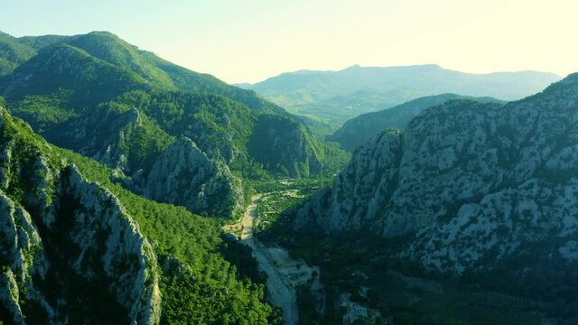 Aerial view of valley near ancient Olympos ruins, city located in Antalya region, Turkey