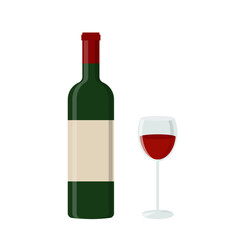 Wine bottle and glass. Restaurant and pub, bar symbol. Flat design. Isolated vector illustration.