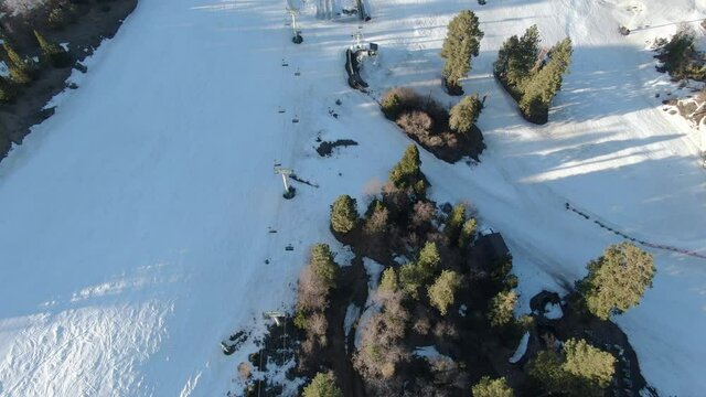 Big Bear Ski Resort Aerial Shot Top View San Bernardino Mountains Forward California USA