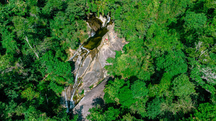 Tropical Island Waterfall Rapids Water Nature Paradise Summer Adventure Travel Tourism Green Blue Trees Landscape Leaves Mountain Hills Birds Palm tree View