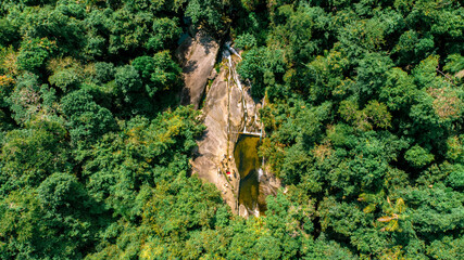 Tropical Island Waterfall Rapids Water Nature Paradise Summer Adventure Travel Tourism Green Blue Trees Landscape Leaves Mountain Hills Birds Palm tree View