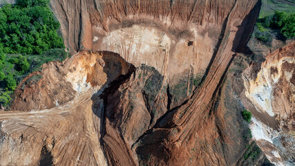 Aerial view to sand quarry, abstract earth patterns
