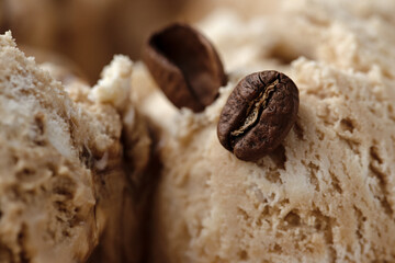 Ice cream brown texture background with coffee bean