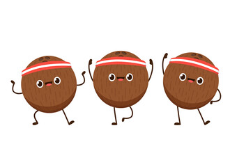 Coconut cartoon character. Vector flat illustration isolated on white background.