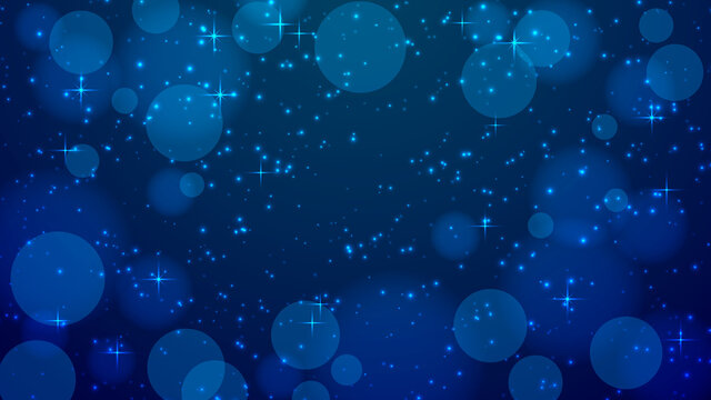 Beautiful festive background of 2560 x 1440 pixels, in blue tones, with stars and highlights. Vector design for decoration of holiday cards, banners, stickers, covers, interiors, etc.