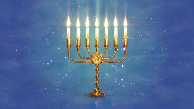 menorah lantern with shining candles holiday concept