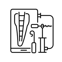 Root Canal Apex Locator Endodontic Finder. Root drill holder connected by wires to LCD screen. Dental lip hook. Vector drawing icon isolated illustration