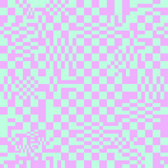 Glitch checkered pattern in candy colors. Seamless vector - 437444687