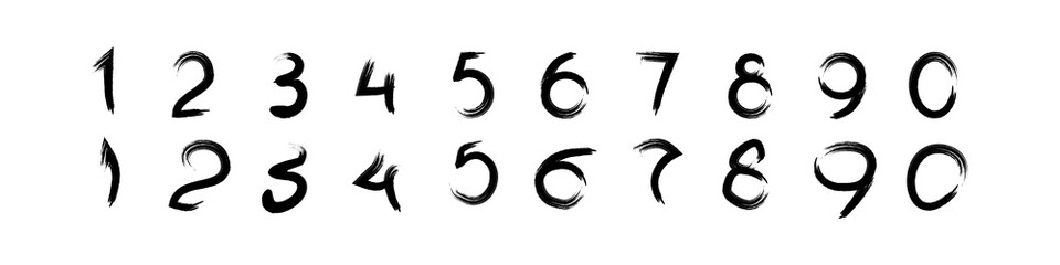 Grunge numbers icon vector collection. Grungy brush font number set.