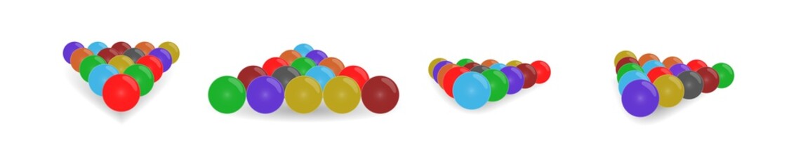 Billiard, glossy billiard balls set pool collection, three-dimensional vector illustration . Pool billiard balls in starting position.