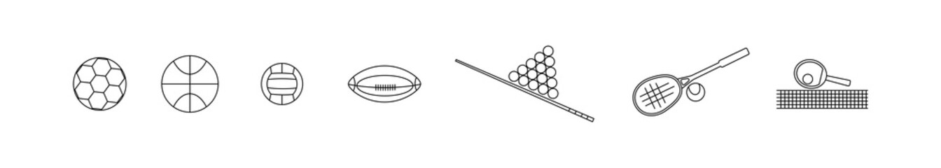 Balls icons set on white background. Collection of vector drawings of different balls.