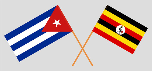 Crossed flags of Cuba and Uganda. Official colors. Correct proportion