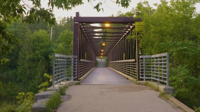 Metal bridge over the river in Ontario. Canada