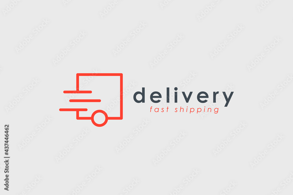 Poster fast shipping delivery logo. abstract truck icon line with speed symbol isolated on white background