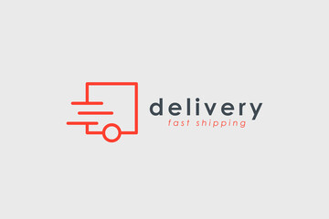 Fast Shipping Delivery Logo. Abstract Truck Icon Line with Speed Symbol isolated on White Background. Flat Vector Icon Design Template Element.