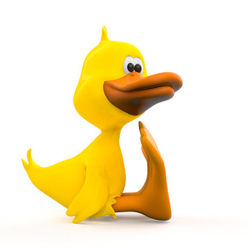 duck cartoon is sitting side view