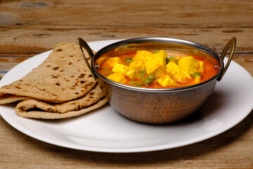 Indian style cottage cheese dish or curry with roti