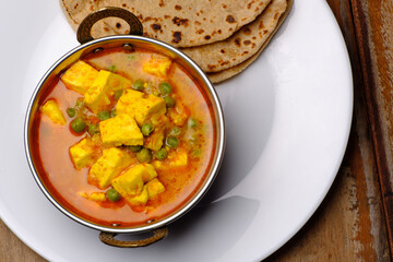 Indian style cottage cheese dish or curry with roti