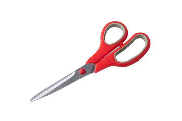 Used red scissors on white background 