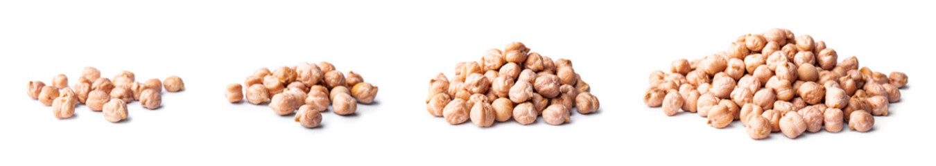 Pile of raw chickpeas isolated on white background