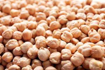 Close up view of raw chickpea beans. Chickpeas texture as background