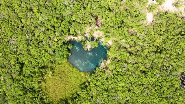 Aerial view of the beautiful heart shaped cenote 