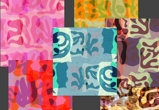 Seamless Pattern Set with Textured Matisse Shapes