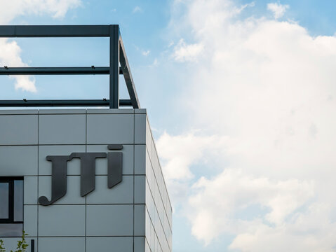 Bucharest/Romania - 07.18.2020: JTI company logo on a building in Bucharest. JTI Romania is a subsidiary of JTI ( Japan Tobacco Inc)