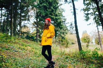 Young woman spending time in forest