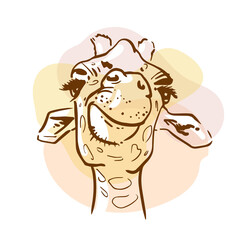 Giraffe fun sketch portrait.. Hand drawn color illustration. Wild animal drawing