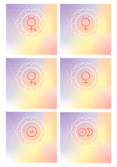 Zodiac signs set. Retrograde mercury, venus, sun and eclipse. Symbols of planets on a light background