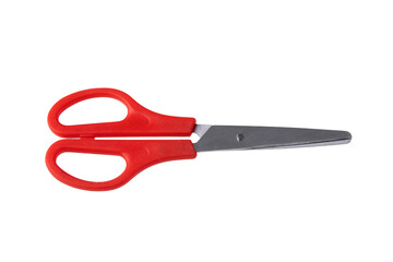 Used red scissors on white background 