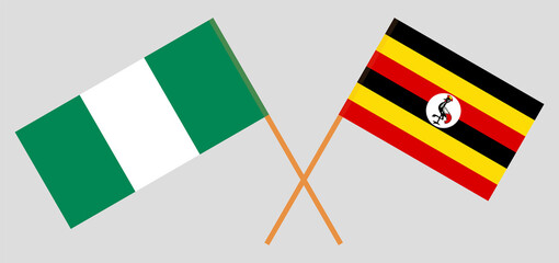 Crossed flags of Nigeria and Uganda. Official colors. Correct proportion