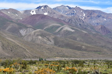 Fototapeta premium Summer View of the Cordillera de Los Andes at Valle de Las Leñas, Malargüe, Cuyo, Mendoza, Argentina, South America