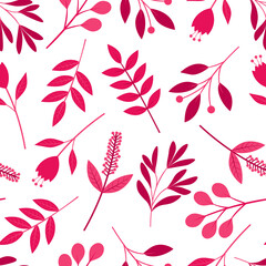 Seamless pattern pink plants flowers silhouettes vector illustration