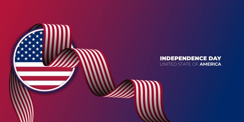 Happy Independence day for United State of America with flying red and white banner on american flag emblem. American flag background design.