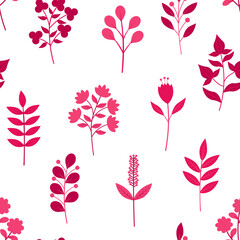 Seamless pattern pink flowers silhouettes vector illustration