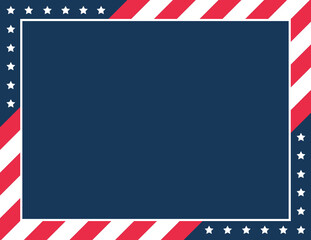 Patriotic Stars and Stripes, July 4th Banner, US Flag Banner, Memorial Day Background, Veteran's Day Background, Independence Day Frame, Red and White Stripes, Vector Illustration Background