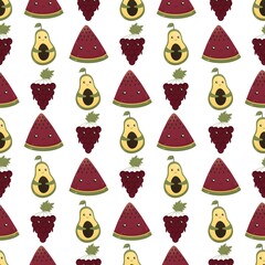 pattern with watermelon, grapes and avocado