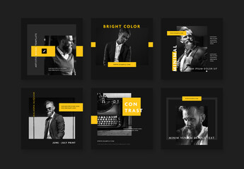Modern Social Media Layouts with Contrast Yellow Accents on Black