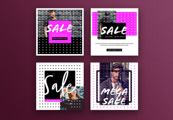 Sale Social Media Layouts with White and Pink Dots