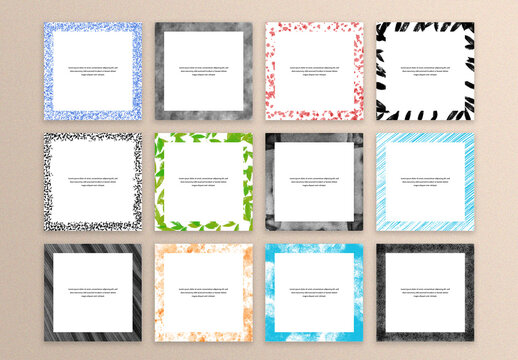 12 Abstract Creative Frames for Social Media Post Layouts