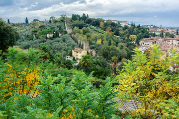 View from Piazzale Michelangelo to the Bardini gardens (Giardino Bardini) and Montecuccoli hill,...