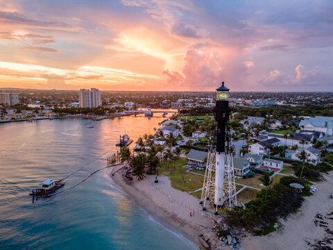 Lighthouse with sunset and ocean