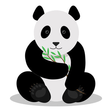 Cute panda with bamboo. Cute drawing of a panda bear with a bamboo branch in its paws.