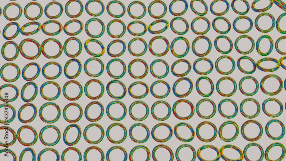 Poster the rows of rainbow rings move slowly. looped animated background. 3d render
