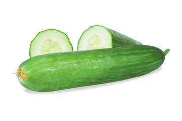 fresh sliced cucumber on an isolated white background.